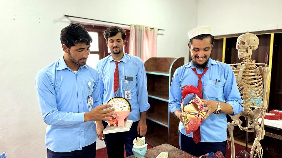 Anatomy lab with skeleton model